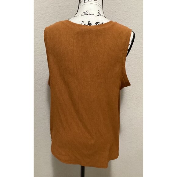 Sleeveless Rust Orange Knit Top With Front Twist Detail Size L - Picture 6 of 6